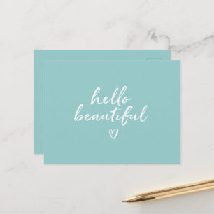 Mint White Hello Beautiful Inspirational Heart Postcard