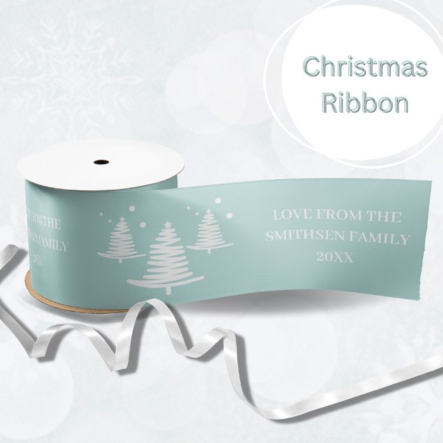 Mint White Minimalist Christmas Trees Satin Ribbon (Creator Uploaded)