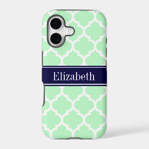Mint White Moroccan #5 Navy Blue Name Monogram