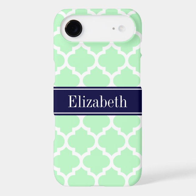 Mint White Moroccan #5 Navy Blue Name Monogram Case-Mate iPhone Case (Back)