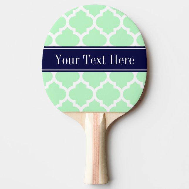 Mint White Moroccan #5 Navy Blue Name Monogram Ping Pong Paddle (Front)
