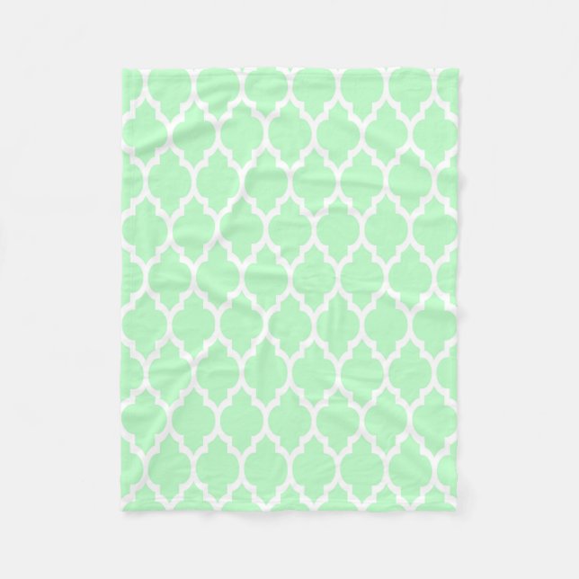 Mint White Moroccan Quatrefoil Pattern #4 Fleece Blanket (Front)