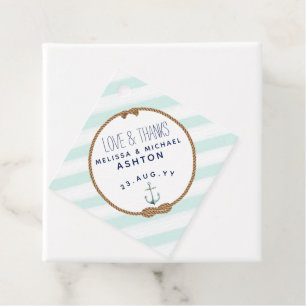 Mint & White Nautical Knot Love & Thanks Wedding Favour Tags