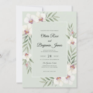 Mint White Orchid Wedding Invitation