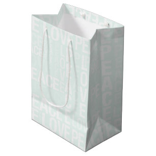Mint White Peace Love Christmas Medium Gift Bag