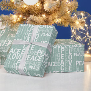 Mint White Peace Love Christmas Wrapping Paper