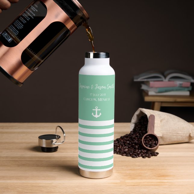 Mint White Personalised Beach Wedding Favour  Water Bottle (Coffee)