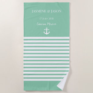 Mint White Personalised Destination Wedding Favour Beach Towel