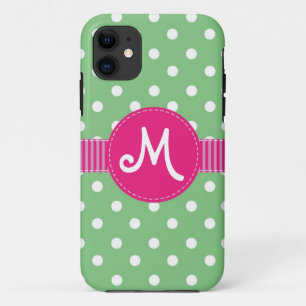Mint & White Polka Dots Ribbon Personalizable Case-Mate iPhone Case