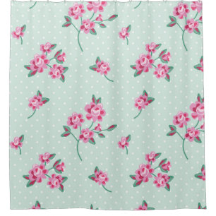 mint,white polka dots,shabby chic,pink floral,cute shower curtain