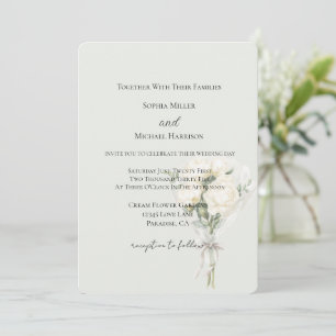 Mint White Roses Floral Bouquet Love Wedding Invitation