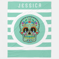 Mint & White Stripes With Floral Sugar Skull