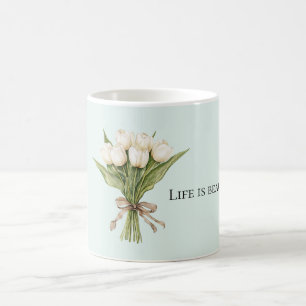 Mint White Tulip Flowers Coffee Mug