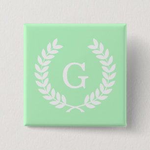 Mint White Wheat Laurel Wreath Initial Monogram 15 Cm Square Badge