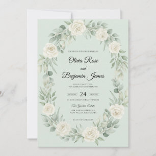 Mint White Wreath Wedding Invitation