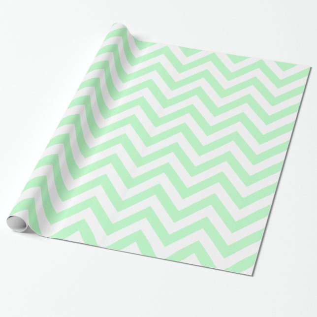 Mint White XL Chevron ZigZag Pattern Wrapping Paper (Unrolled)
