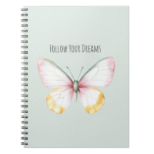 Mint White Yellow Pink Teal Butterfly Notebook