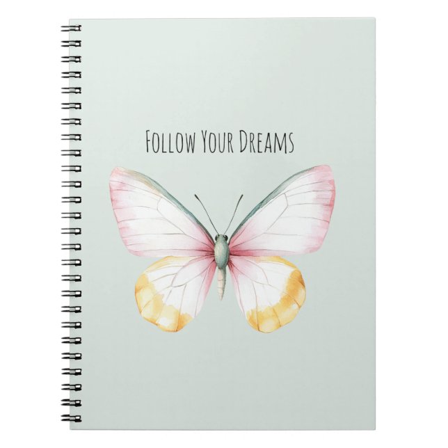 Mint White Yellow Pink Teal Butterfly Notebook (Front)