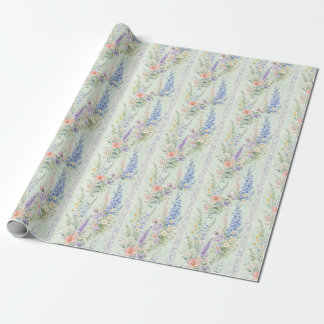 Mint Wildflower Floral Stripe Watercolor Gift Wrapping Paper
