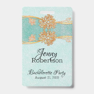 Mint with Gold Flowers Bachelorette Party Badge ID Badge