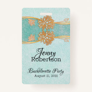 Mint with Gold Flowers Bachelorette Party Badge ID Badge