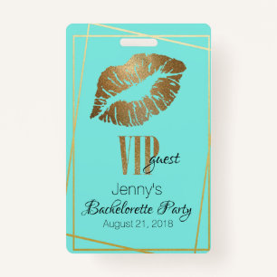 Mint with Gold Lip Print Bachelorette Party Badge ID Badge