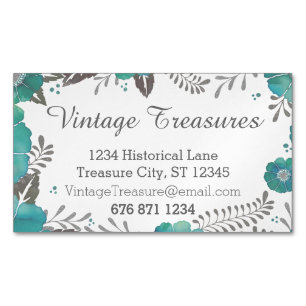 Mint Woodsy Forest Watercolor Floral Pattern Magnetic Business Card