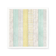 Mint & Yellow Boho Geometric Pattern Rustic Wood
