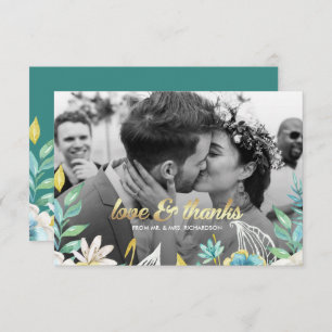 Mint Yellow Floral Thank You Wedding Photo Card