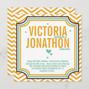 Mint Yellow Modern Zig Zag Typography Wedding Invitation