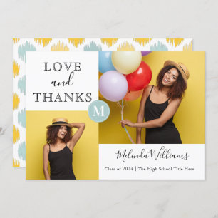 Mint & Yellow Monogram Photo Thank You Graduation Announcement