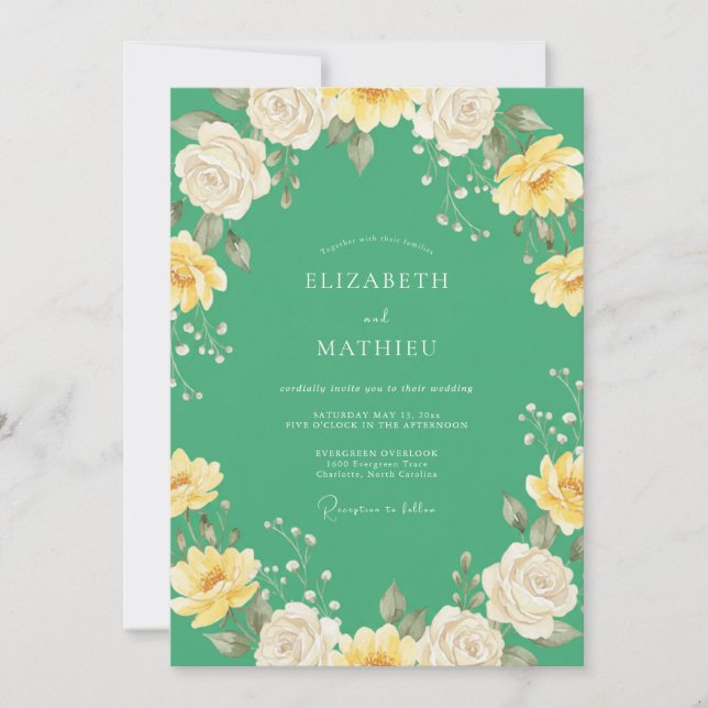 Mint Yellow Ranunculus Eucalyptus Wedding Invitation (Front)