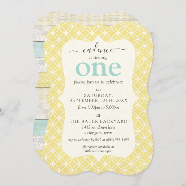 Mint & Yellow Rustic Cottage Custom Age Birthday Invitation (Front/Back)