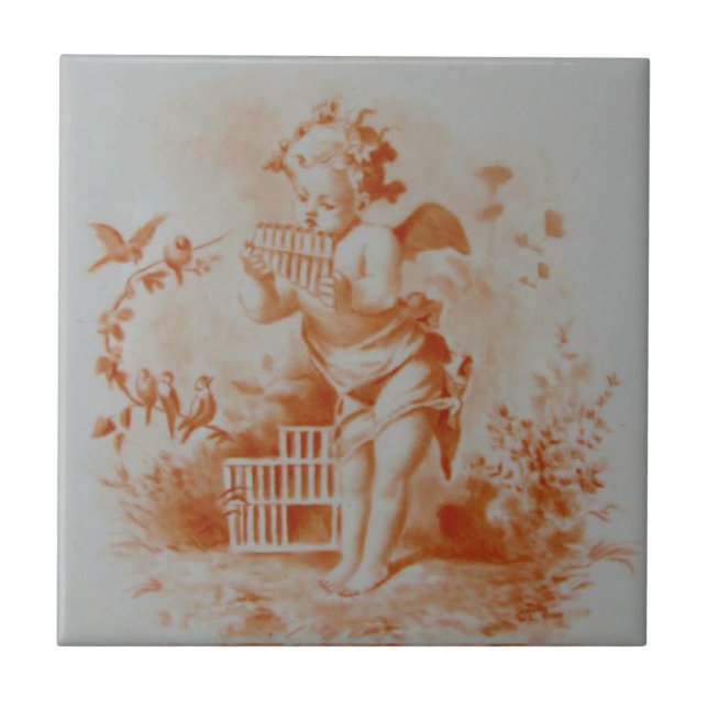 Minton Cherub Playing Pan Pipes for Birds #2 Repro Tile (Front)