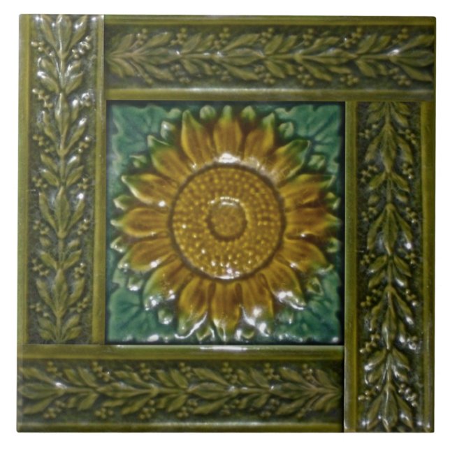 Minton Stoke on Trent Sunflower Majolica Tile (Front)