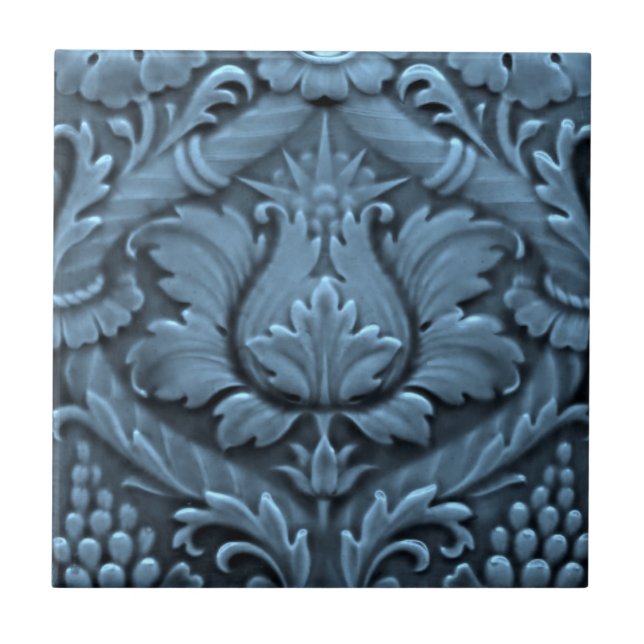 Minton Victorian Faux Relief Blue Reproduction Tile (Front)