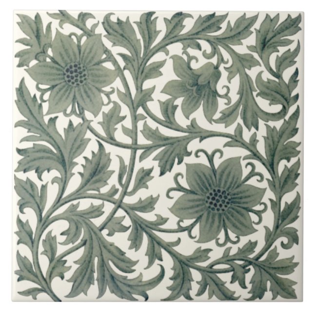 Minton Wm Morris Style Repro 1890s Tile on Cream (Front)