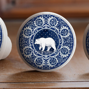 Mintons Grizzly Bear British Royal Blue Victorian Ceramic Knob