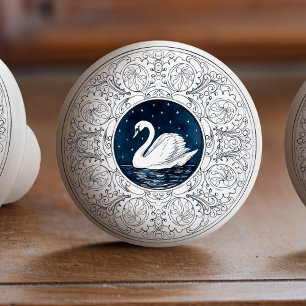 Mintons Swan British Royal Blue Victorian Ceramic Knob