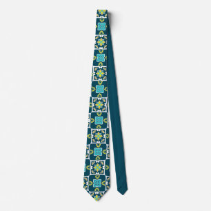 Minty and teal Azulejos with yellow elements Neck Tie