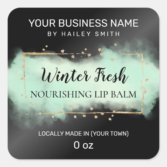 Minty Fresh Black And Pastel Green Lip Balm Square Sticker (Front)
