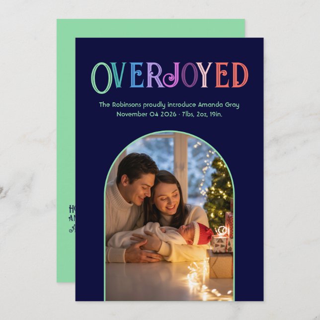 Minty Fresh Xmas Baby Birth Announcement Photo (Front/Back)