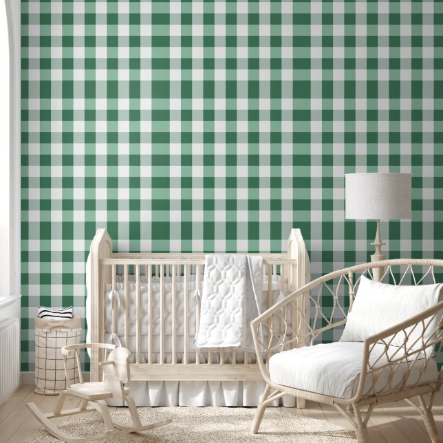 Minty Green Gingham Chequered Plaid Print Wallpaper (Kids)