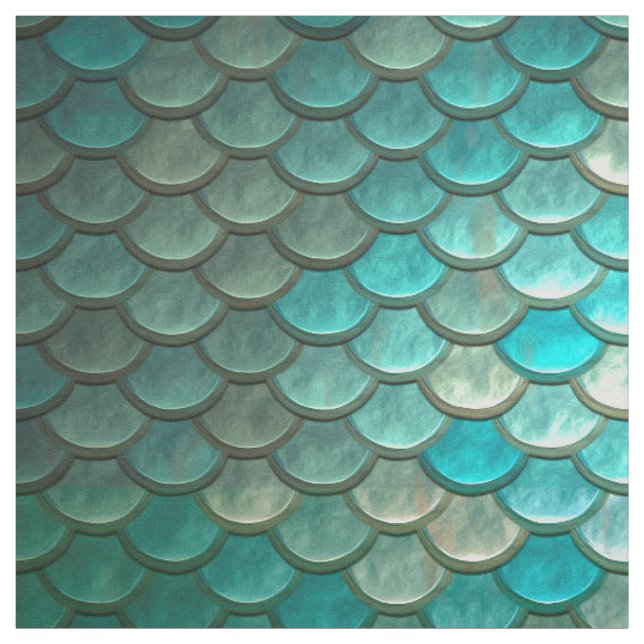 Minty Green Mermaid fish scales pattern Fabric (Swatch)