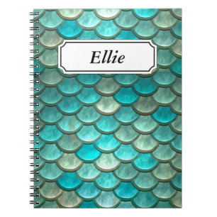 Minty Green Mermaid fish scales pattern Spiral Notebook