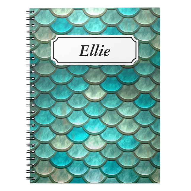 Minty Green Mermaid fish scales pattern Spiral Notebook (Front)
