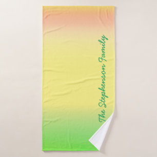 Minty Green to Yellow Gradient with Green Script Bath Towel Set