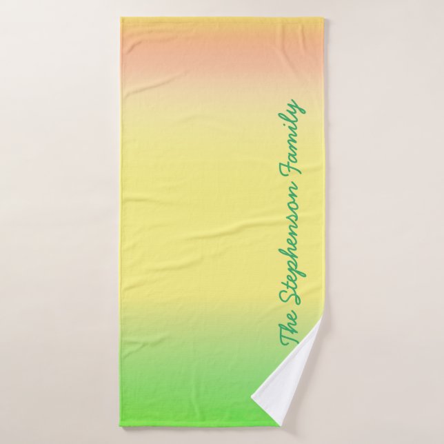 Minty Green to Yellow Gradient with Green Script Bath Towel Set (Bath Towel)