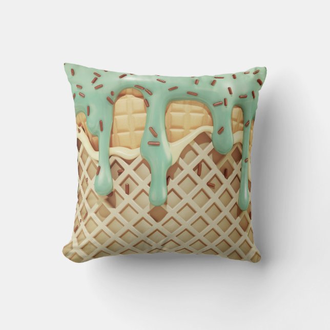Minty Ice Cream Drip Delight Cushion (Front)
