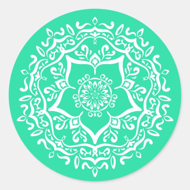 Minty Mandala Classic Round Sticker (Front)
